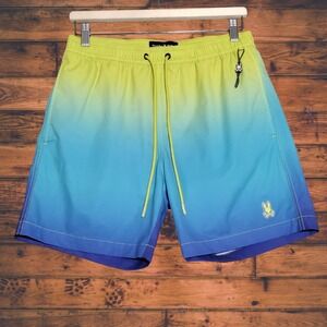 Psycho Bunny Mens Malta Hydrochromic Swim Trunk Size Small Wild Lime Brief Liner